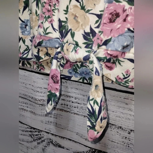 Vicki Wayne Floral Tie Shirt size Large 90's Y2K Flowers Cropped Maximalist - Picture 4 of 6